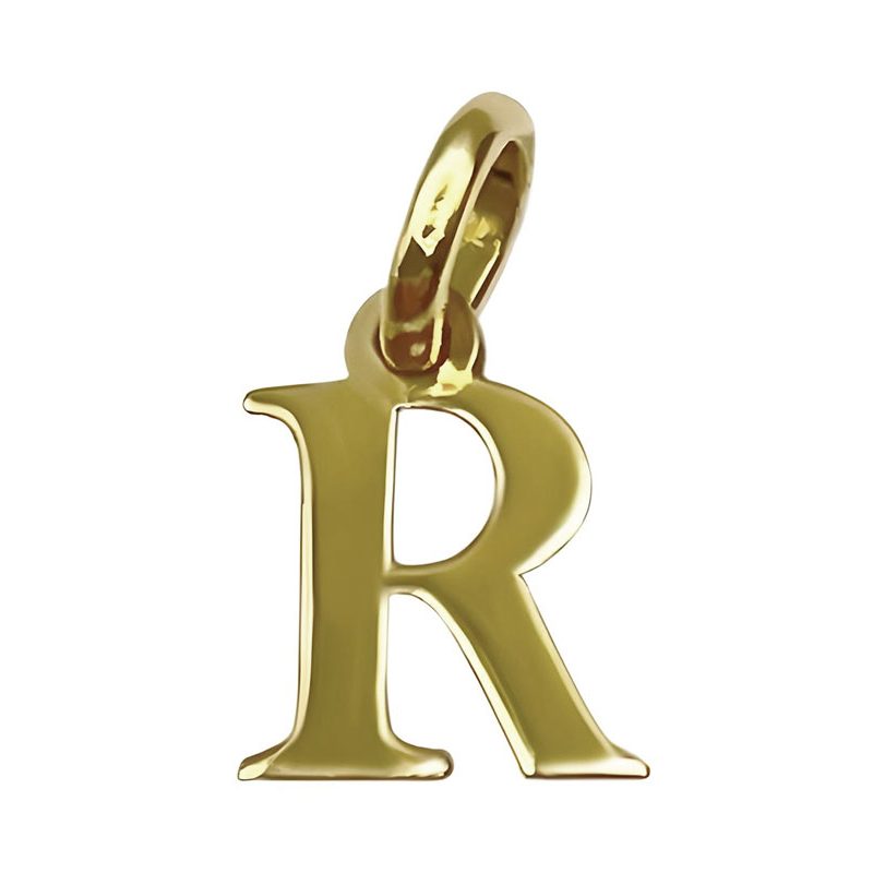 Colgante Name Basic con inicial en oro amarillo de 18K sin piedras. Letra R