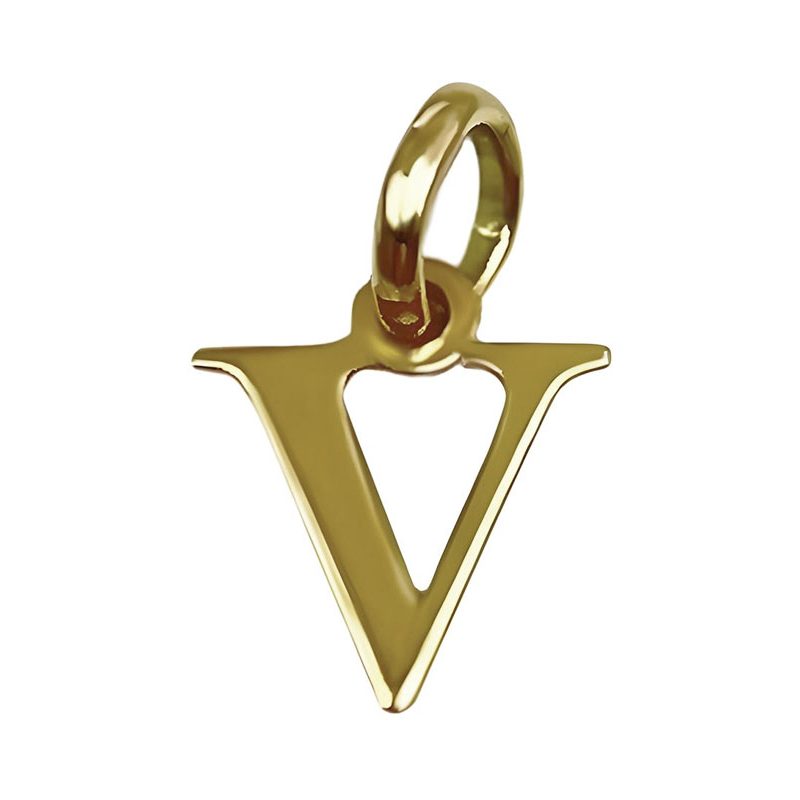 Colgante Name Basic con inicial en oro amarillo de 18K sin piedras. Letra V