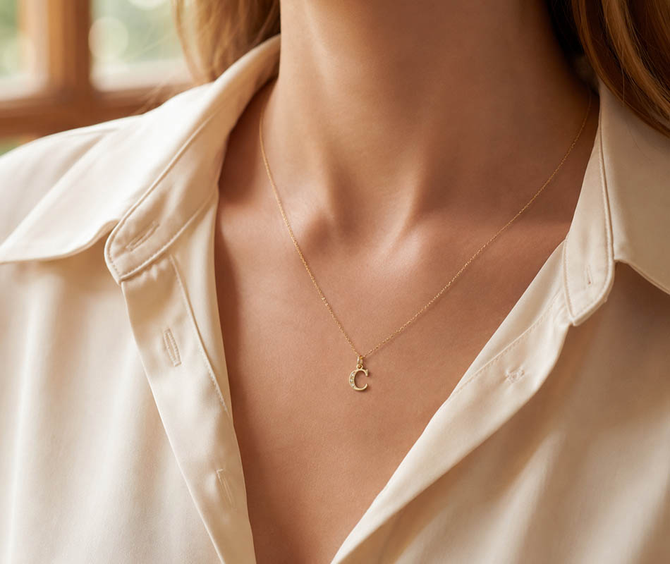 Colgante con inicial en oro amarillo de 18K letra C con 4 circonitas - Imagen 4