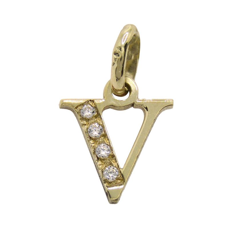 Colgante con inicial en oro amarillo de 18K letra V con 4 circonitas