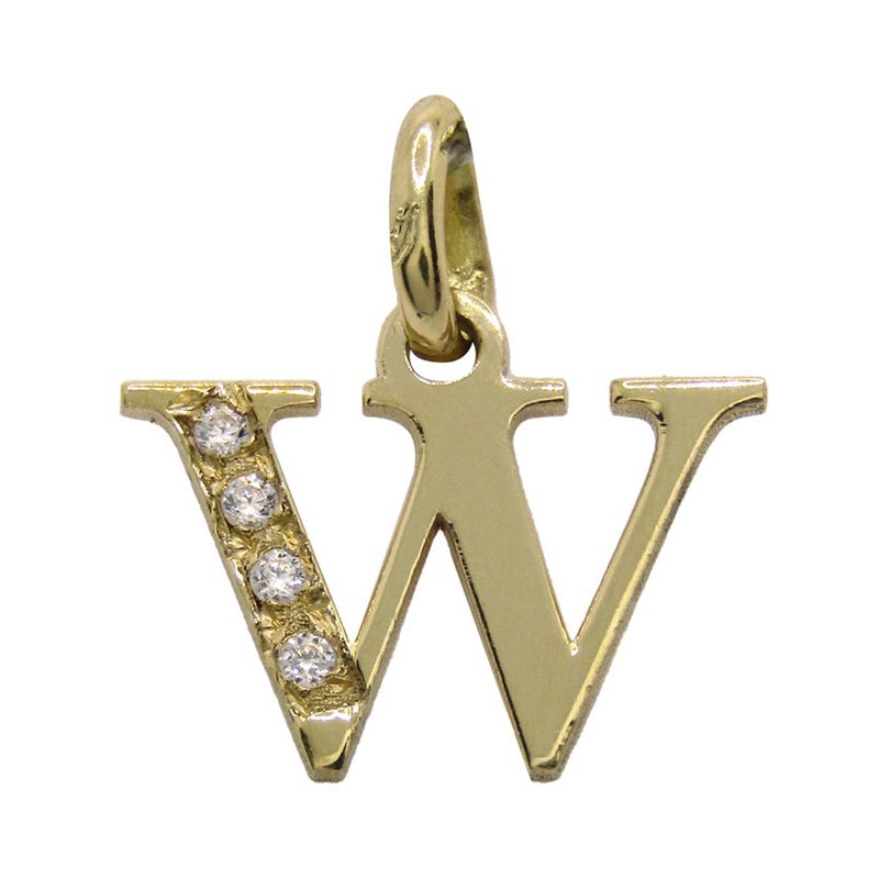 Colgante con inicial en oro amarillo de 18K letra W con 4 circonitas