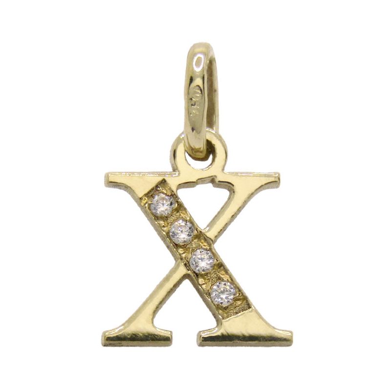 Colgante con inicial en oro amarillo de 18K letra X con 4 circonitas