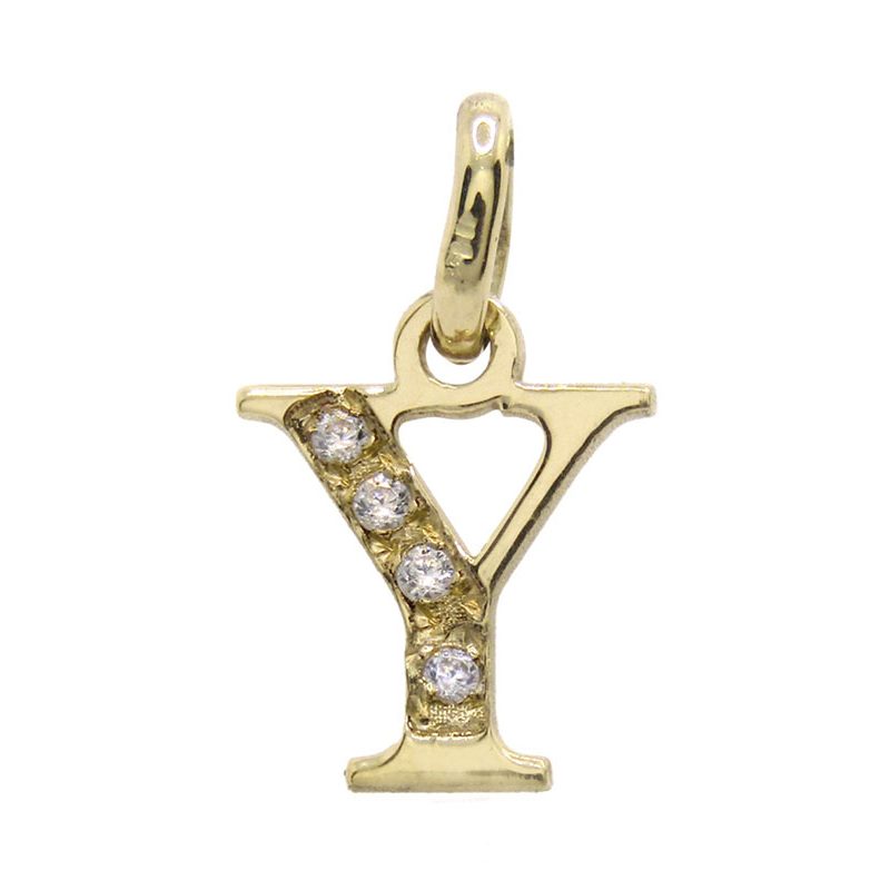 Colgante con inicial en oro amarillo de 18K letra Y con 4 circonitas