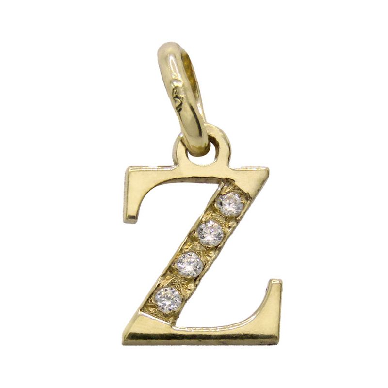 Colgante con inicial en oro amarillo de 18K letra Z con 4 circonitas