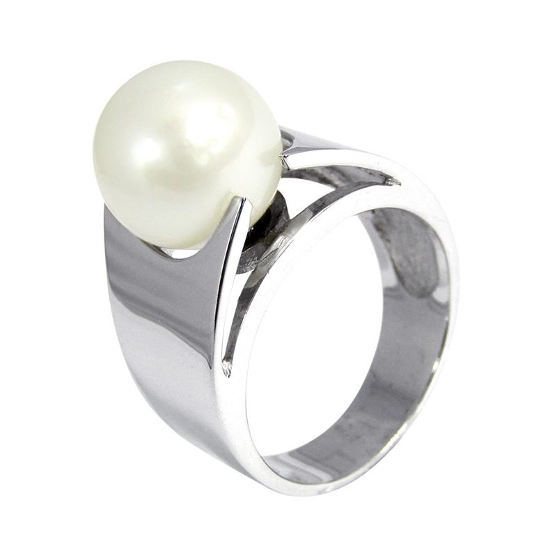 Anillo en oro blanco con centro de perla australiana blanca