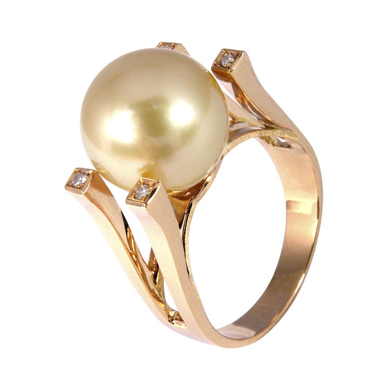 Anillo en oro rosa con 4 diamantes y perla australiana Golden