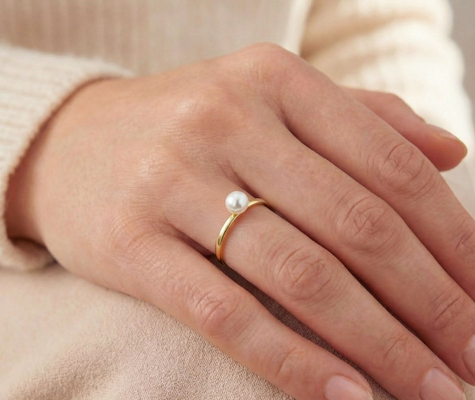 Anillo de oro amarillo de 18K con perla Akoya de 6 mm - Imagen 4
