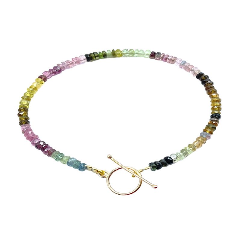 Pulsera de oro rosa de 18K, con hilo de Turmalinas en colores