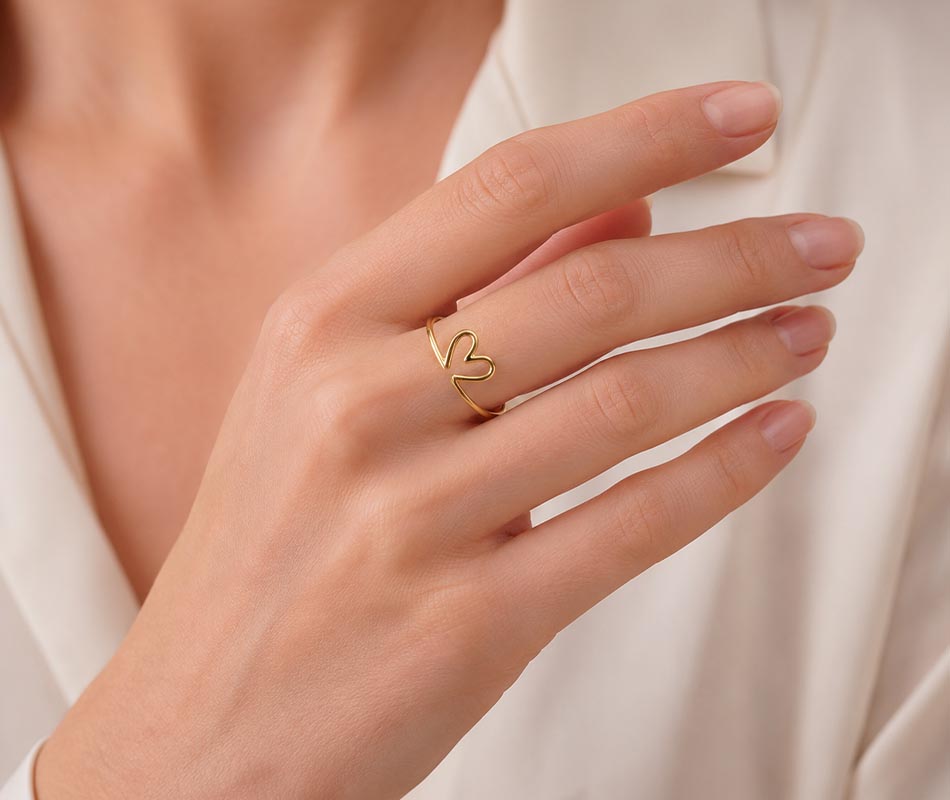 Anillo Línea de la Vida con motivo corazón en oro amarillo de 18K - Imagen 3