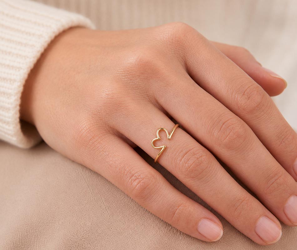 Anillo Línea de la Vida con motivo corazón en oro amarillo de 18K - Imagen 4