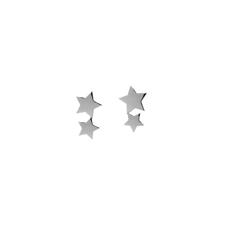 Pendientes motivo doble estrella de oro blanco de 18K