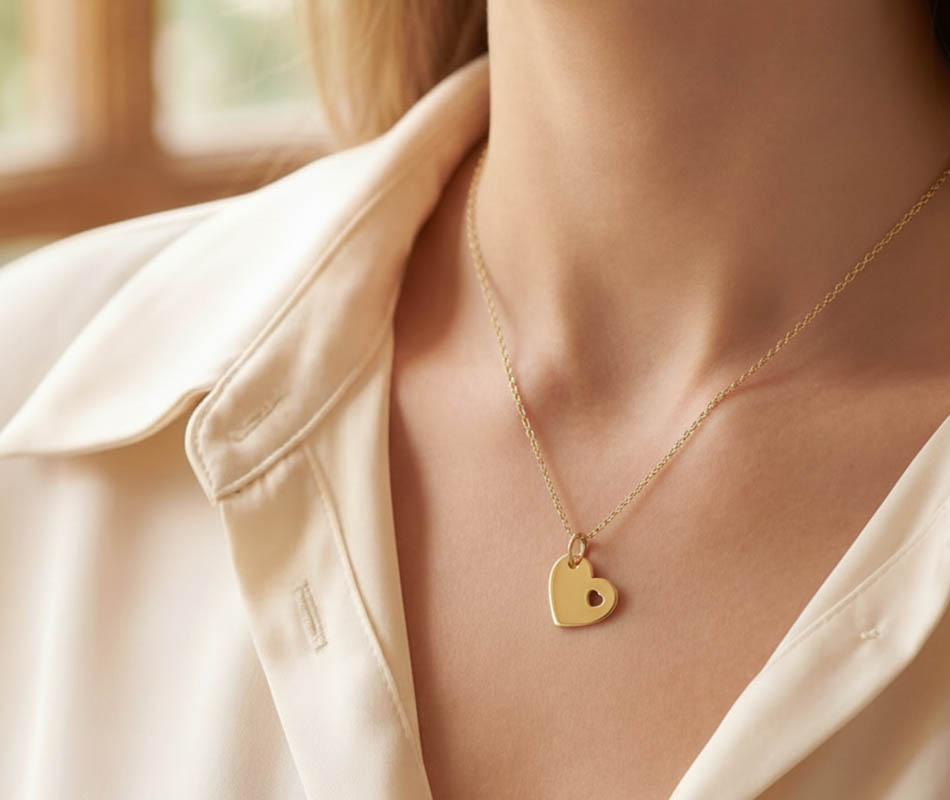 Colgante en oro amarillo de 18K corazón y corazón mini - Imagen 4