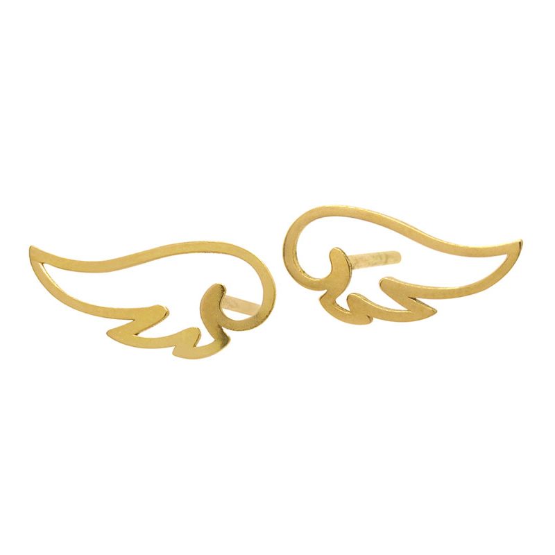 Pendientes minimalistas con motivo alas de oro amarillo de 18K