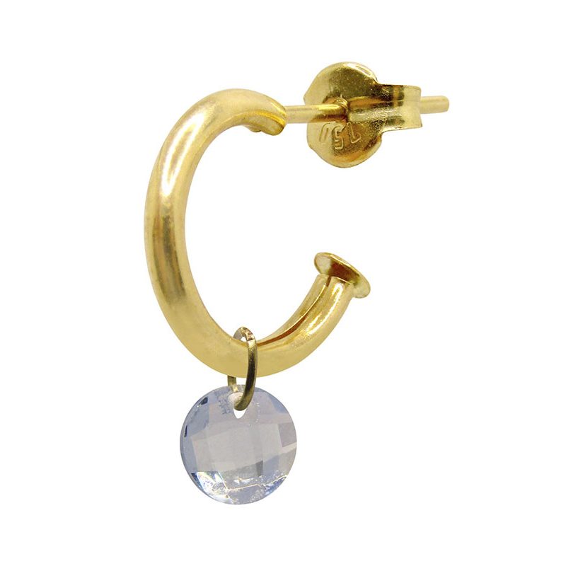 Pendientes aro media caña en oro amarillo de 18K con circonita