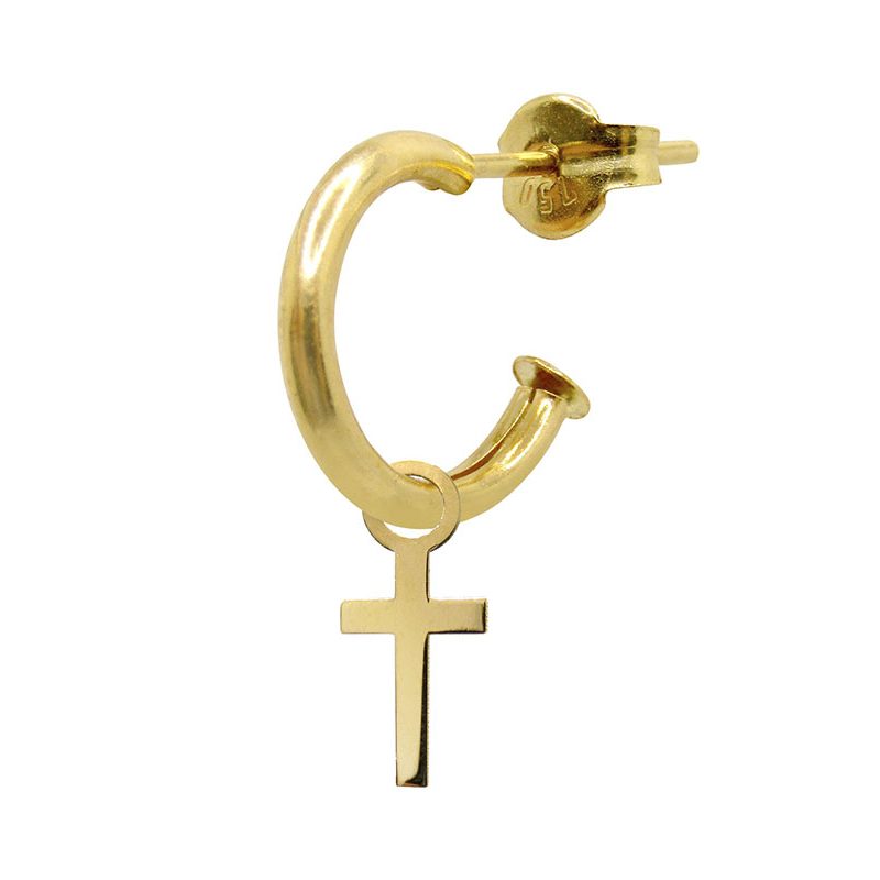 Pendientes modelo aro media caña en oro amarillo de 18K con cruz