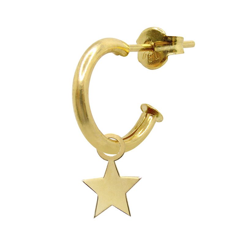 Pendientes modelo aro media caña en oro amarillo de 18K con estrella