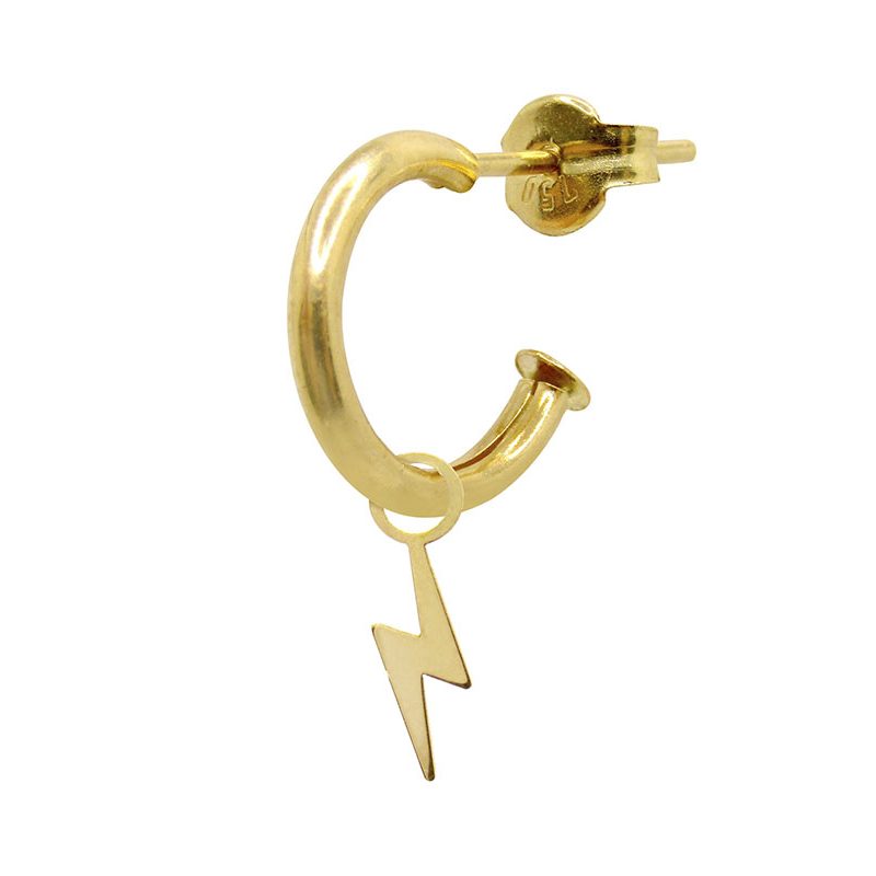 Pendientes modelo aro media caña en oro amarillo de 18K con rayo