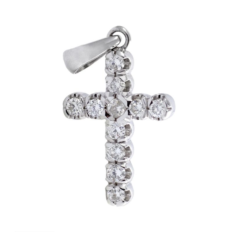 Cruz de oro blanco de 18K con 11 diamantes