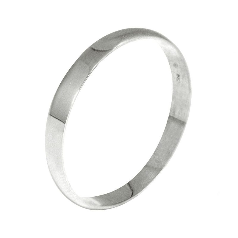 Alianza de boda de oro blanco de 18K media caña e interior plano