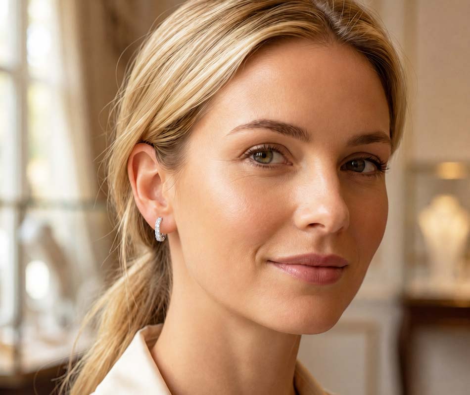 Pendientes aretes con 14 diamantes en talla brillante - Imagen 4