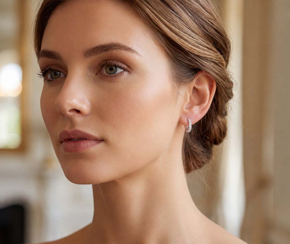 Pendientes aretes con 14 diamantes en talla brillante - Imagen 3