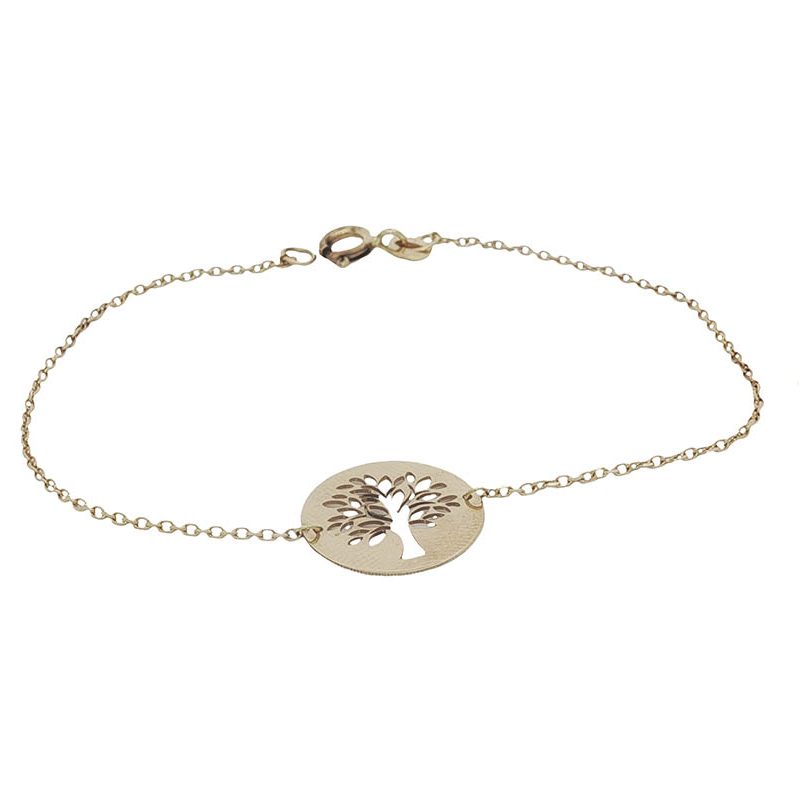 Pulsera en oro amarillo de 18K motivo Árbol de la Vida con hojas